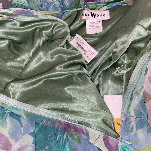 Sue Wong aqua/lime floral silk Dress Size 2 NWT - Picture 15 of 15